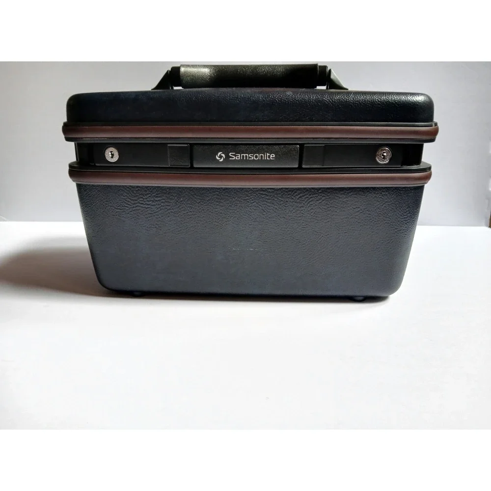Vtg Samsonite Black Hard Shell Luggage Train Beauty Case Cosmetic NO KEY
